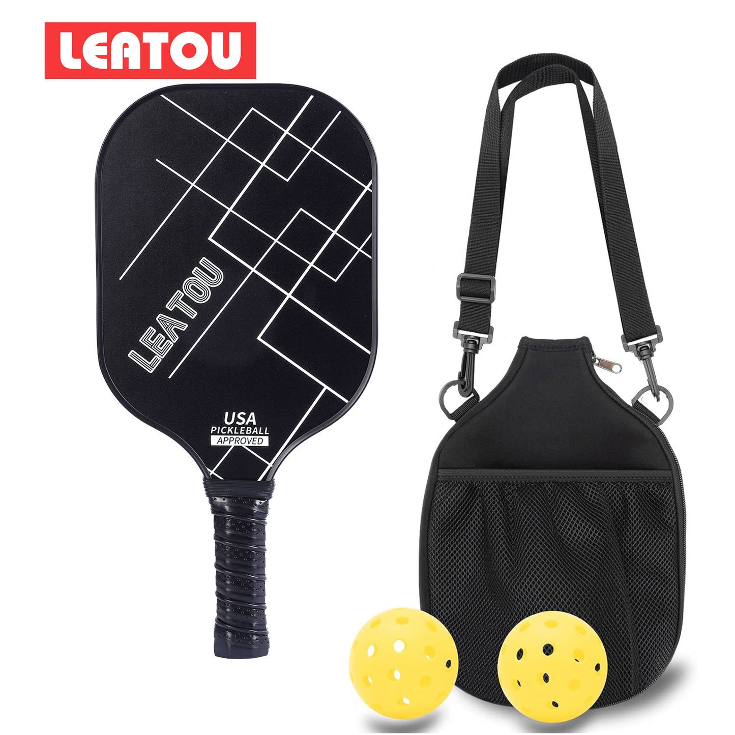 Beginner Pickleball Paddle Set – USAPA Approved Carbon Fiber Paddles with Balls and Bag