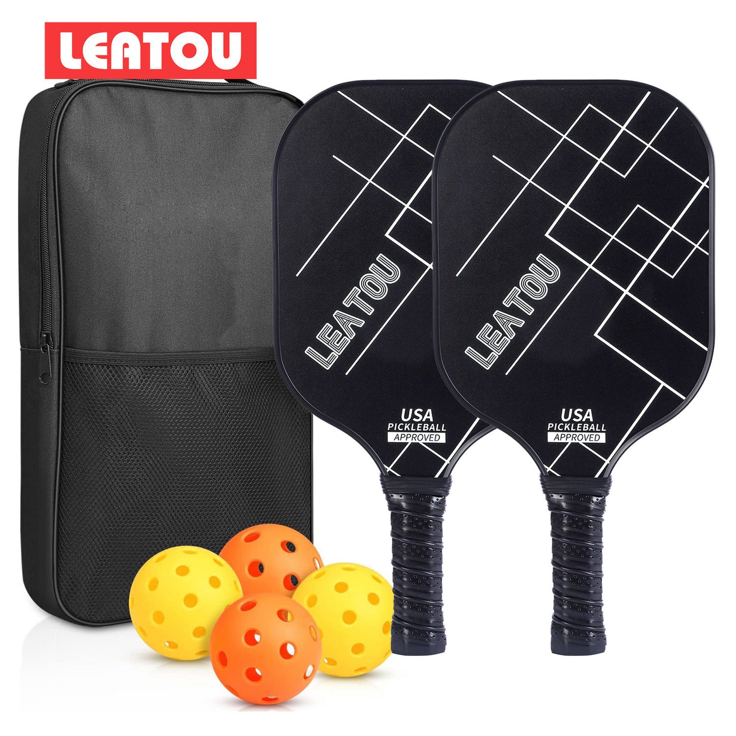Beginner Pickleball Paddle Set – USAPA Approved Carbon Fiber Paddles with Balls and Bag